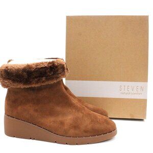 Steve Madden Wedge Booties Womens Brown Bingo Natural Suede Comfort Cuffed 10W